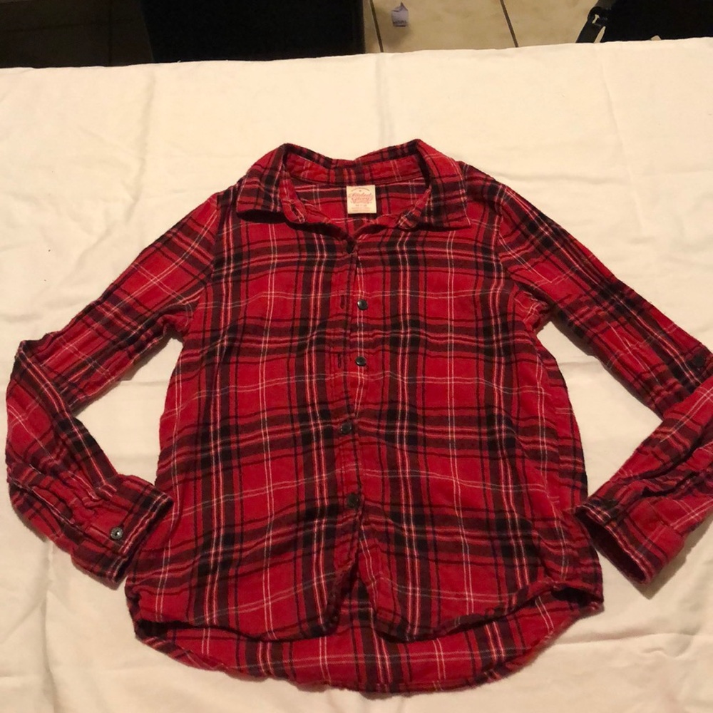 GIRLS plaid button up long sleeve shirt